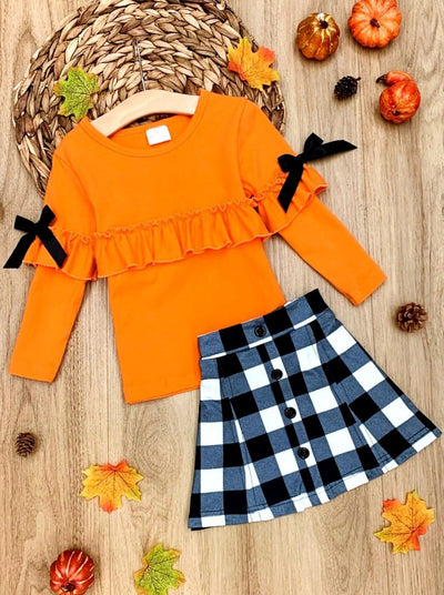 Posh Pumpkin Plaid Skirt Set