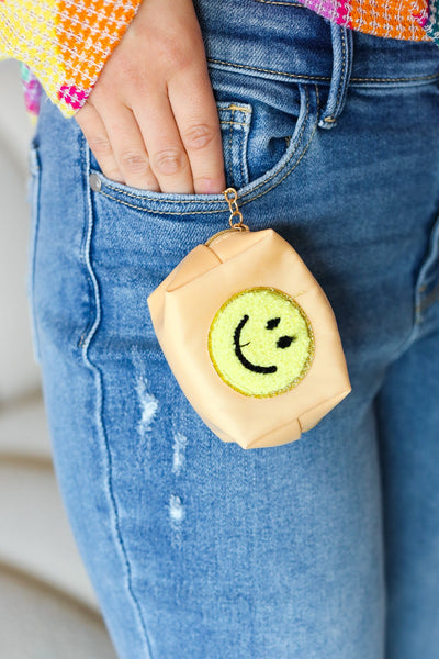 Manilla Smiley Face Patch Coin Purse Keychain - Sybaritic Bags & Clothing