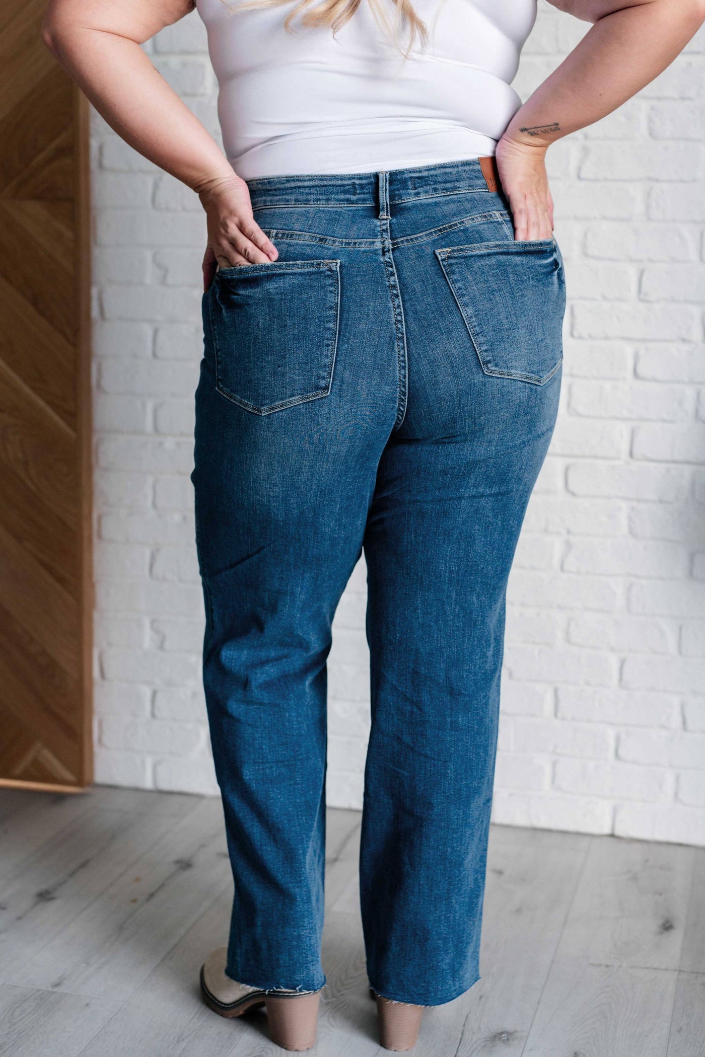 Back view of Anita mid rise vintage straight jeans