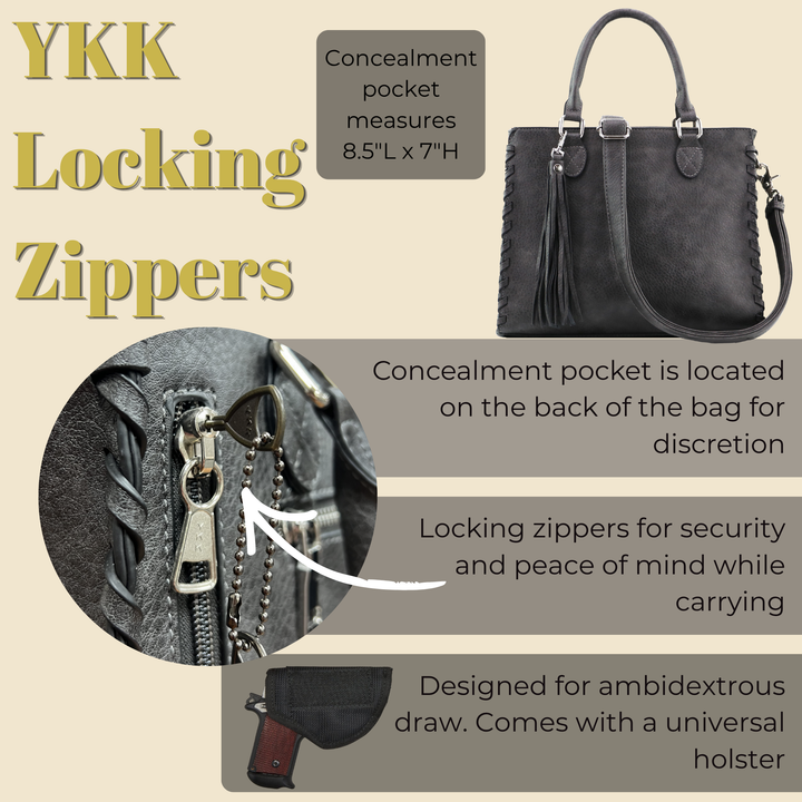 Concealed Carry Crossbody Ann Satchel for Women — Leather CCW Satchel with YKK Zipper and Adjustable Strap
