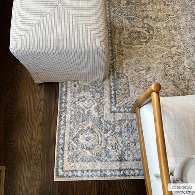 Arias Cream & Blue Washable Area Rug