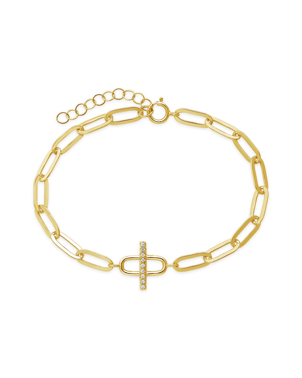 Sterling Silver Pave Bar & Link Bracelet