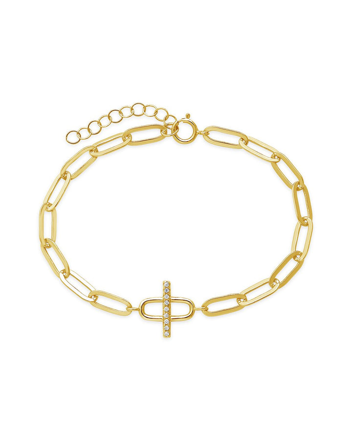 Sterling Silver Pave Bar & Link Bracelet