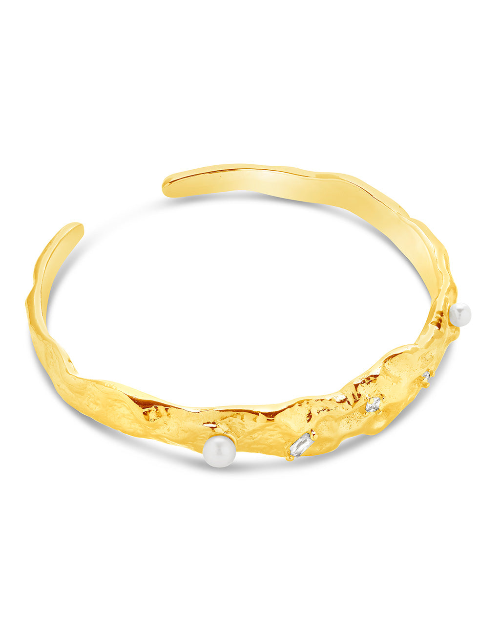 Caspara CZ & Pearl Textured Cuff Bracelet