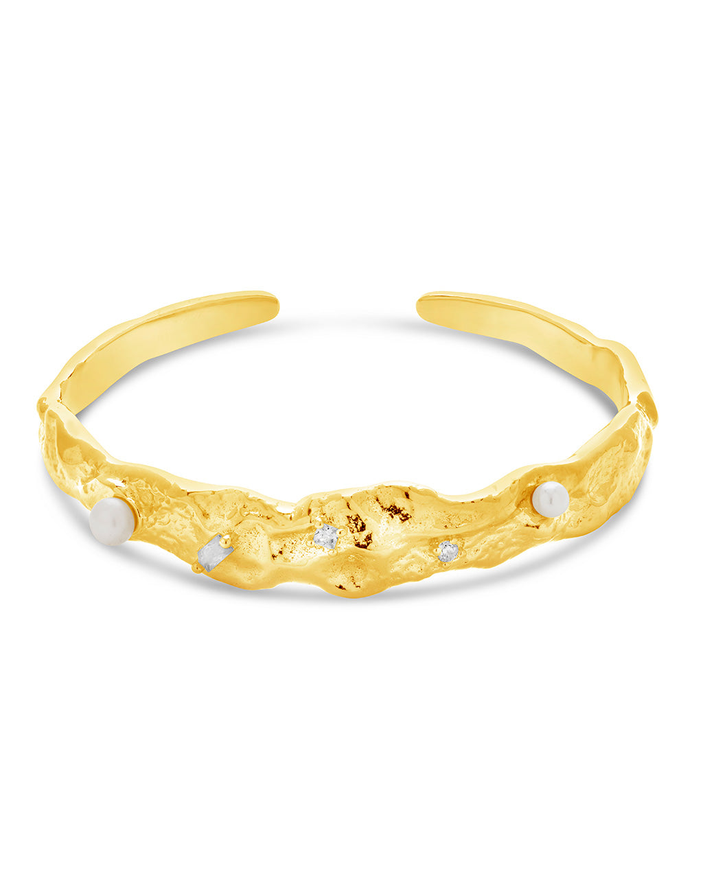 Caspara CZ & Pearl Textured Cuff Bracelet
