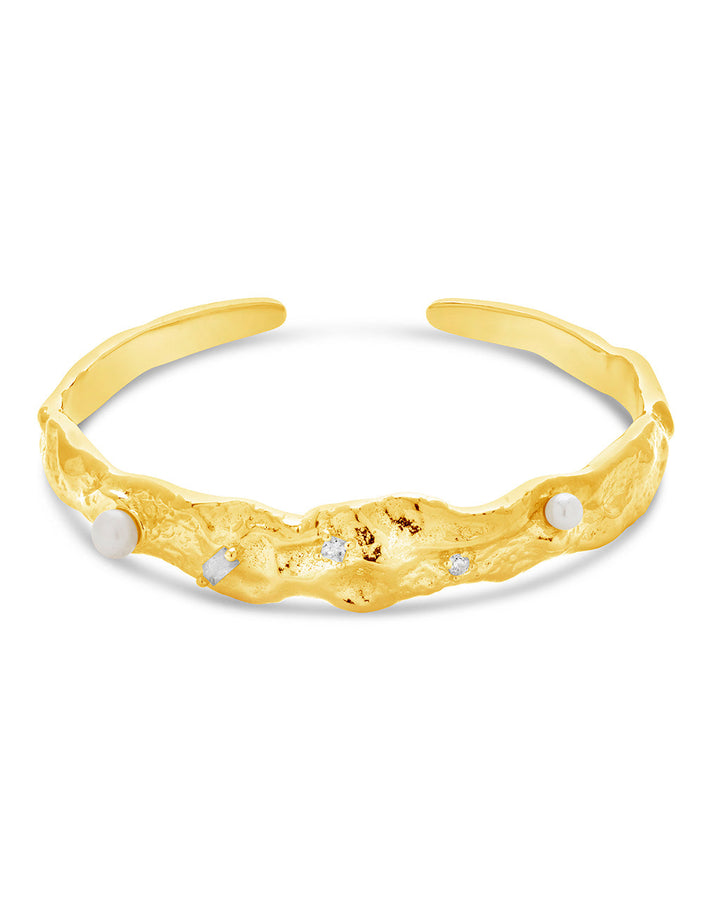 Caspara CZ & Pearl Textured Cuff Bracelet
