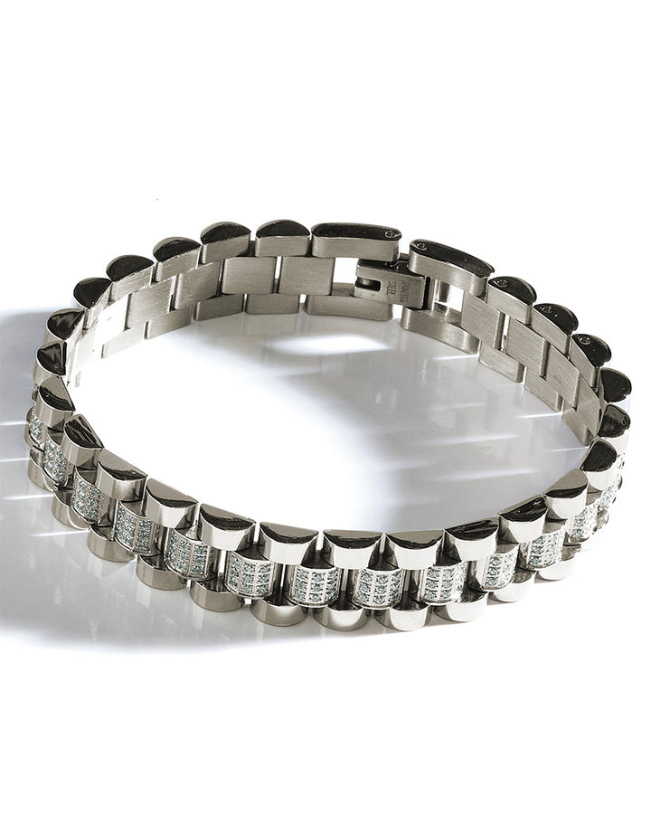 CZ Accent Watch Band Chain Bracelet