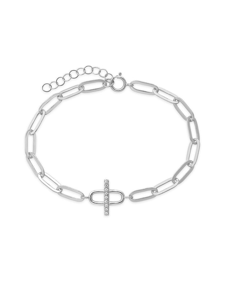 Sterling Silver Pave Bar & Link Bracelet
