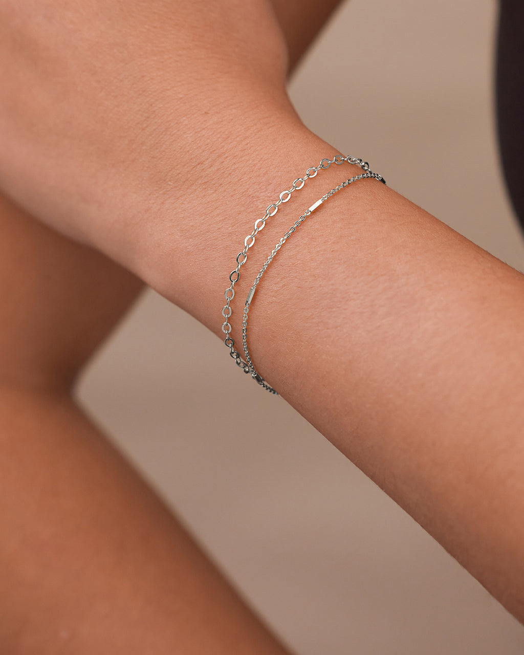 Sterling Silver Delicate 2 Layer Chain Bracelet