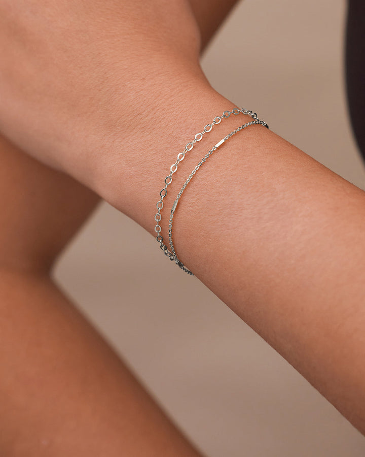 Sterling Silver Delicate 2 Layer Chain Bracelet