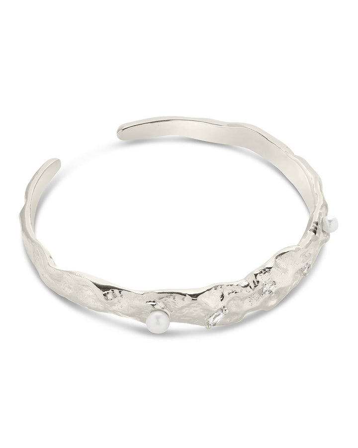 Caspara CZ & Pearl Textured Cuff Bracelet