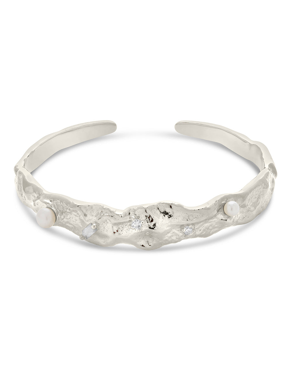 Caspara CZ & Pearl Textured Cuff Bracelet