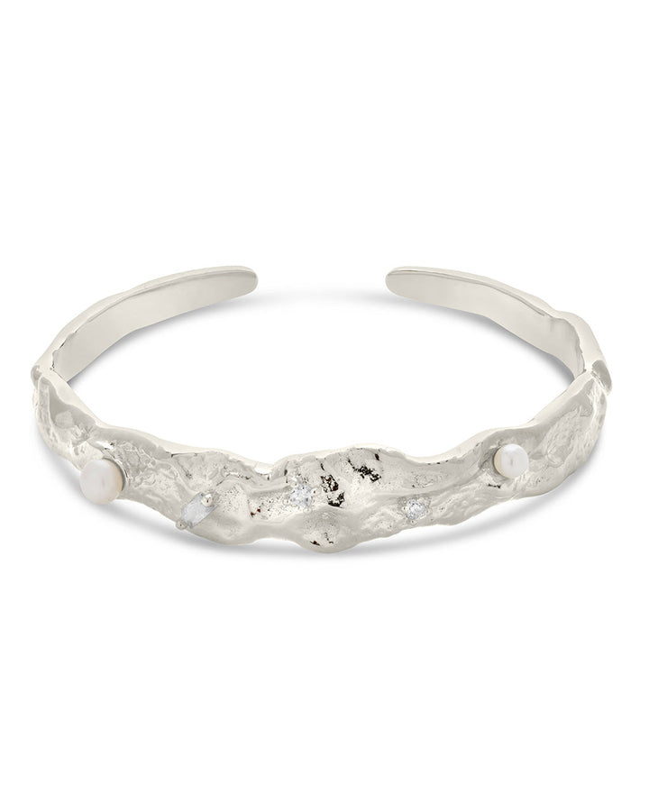 Caspara CZ & Pearl Textured Cuff Bracelet