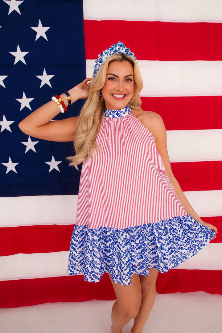 BRIANNA CANNON | Patriotic Seersucker Halter Dress