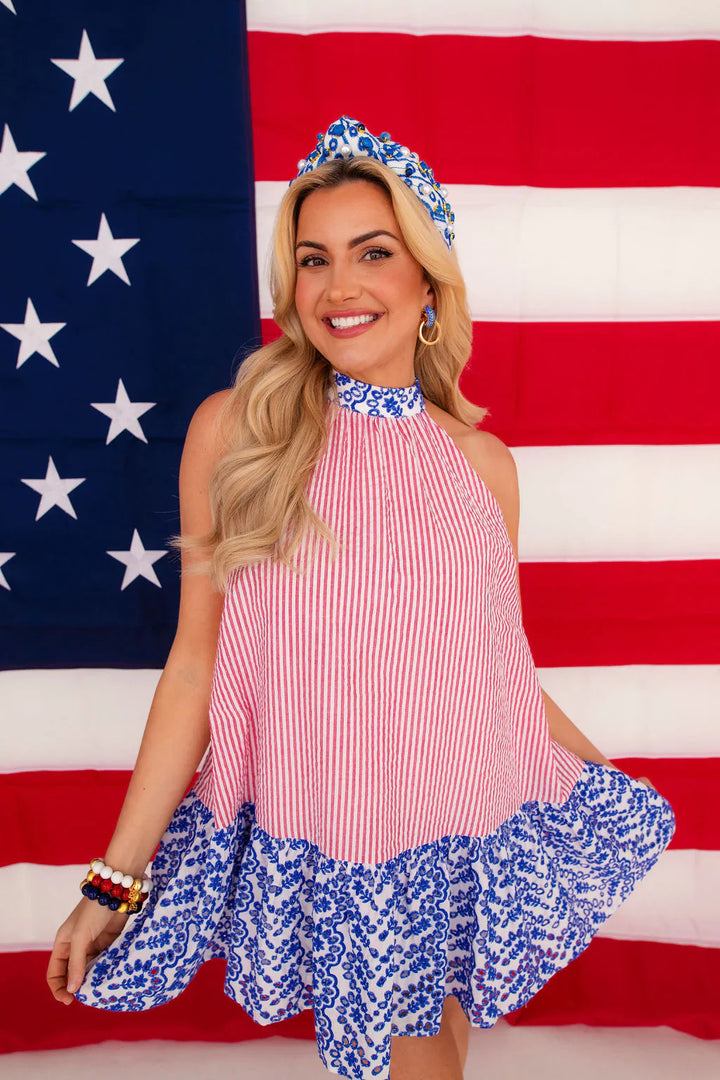 BRIANNA CANNON | Patriotic Seersucker Halter Dress