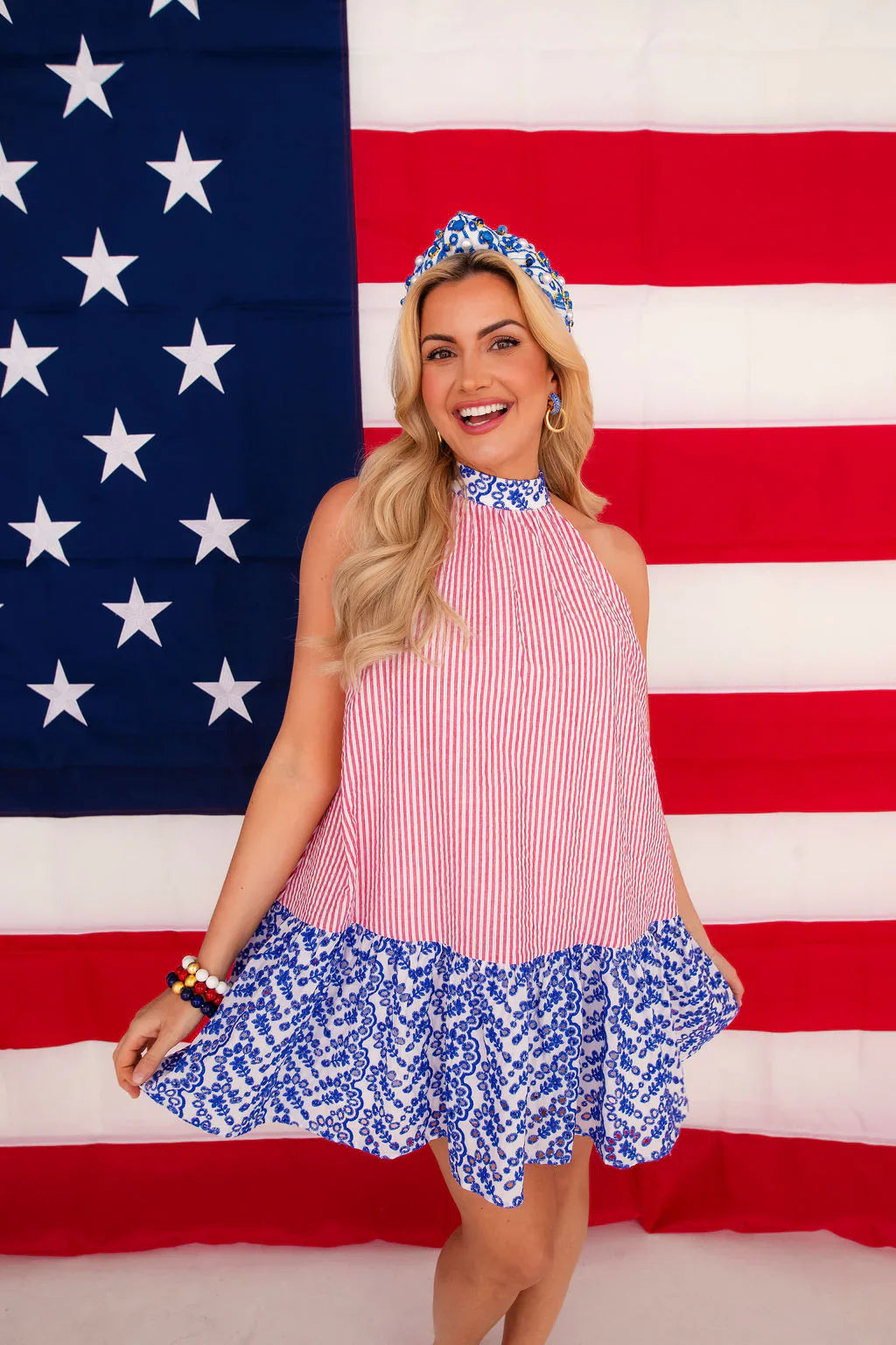 BRIANNA CANNON | Patriotic Seersucker Halter Dress