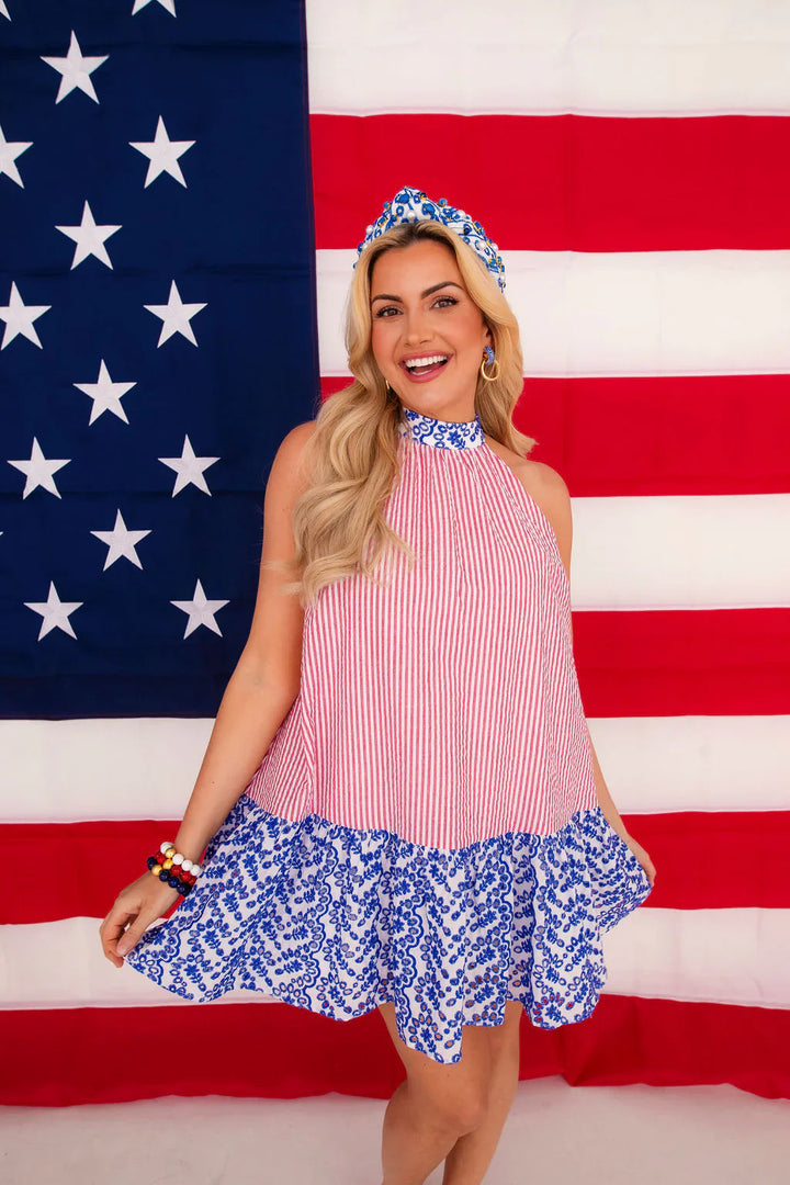BRIANNA CANNON | Patriotic Seersucker Halter Dress