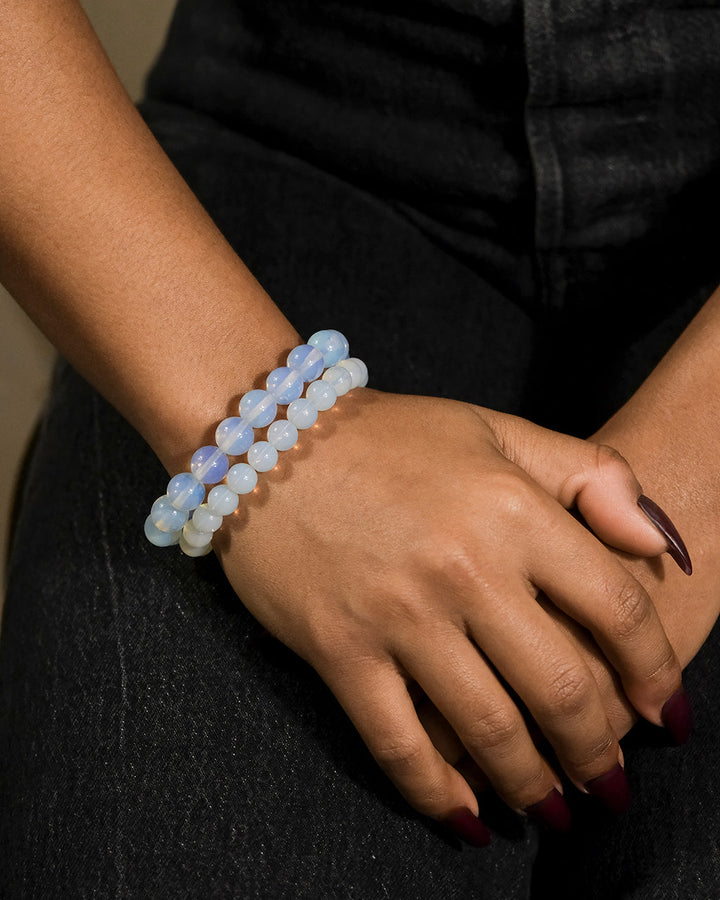 Glass Opal Beaded Stretch Bracelet