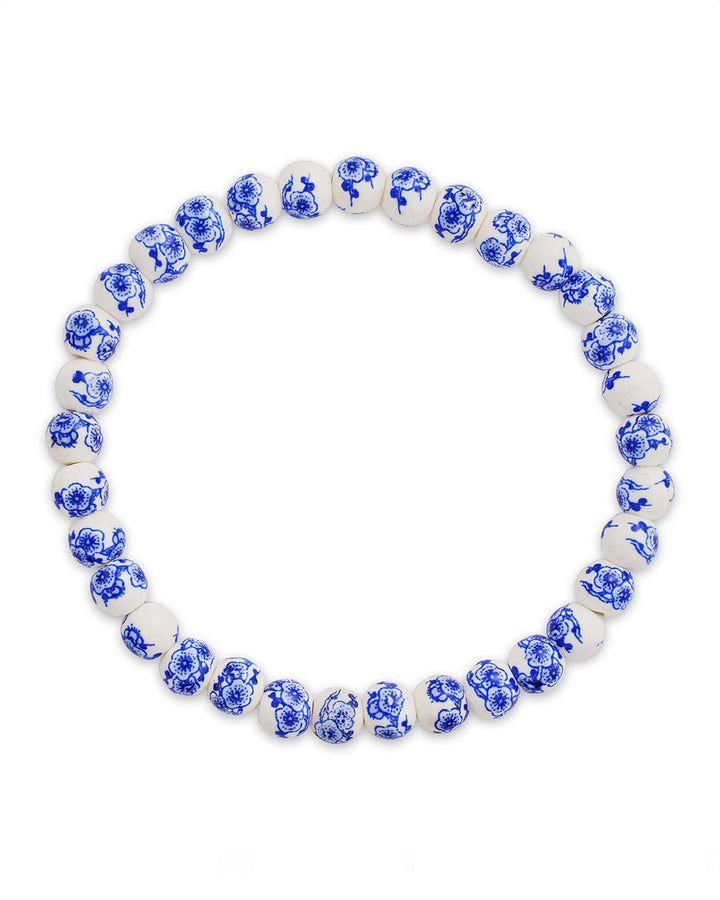 Blue Willow Beaded Stretch Bracelet