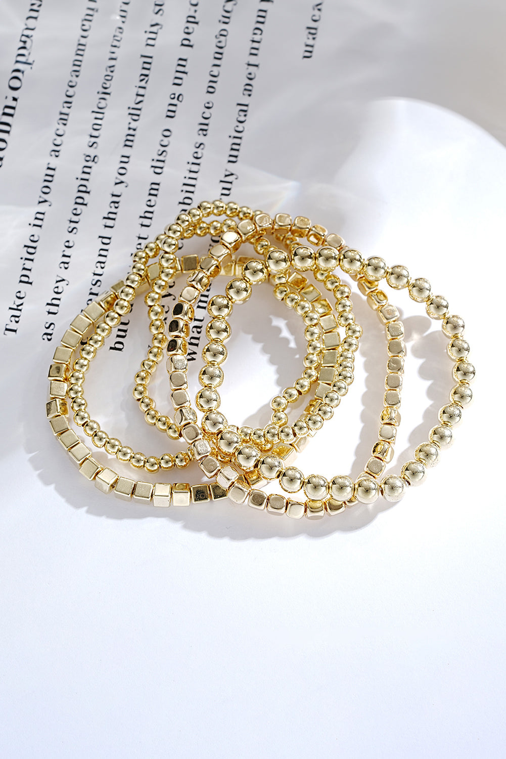 Gold Cube Beaded 5 Pcs Bracelet
