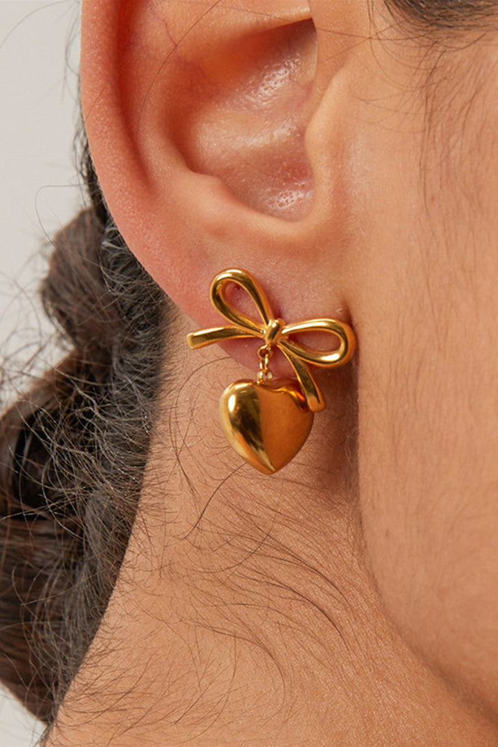 Gold Heart and Bow Studded Earrings