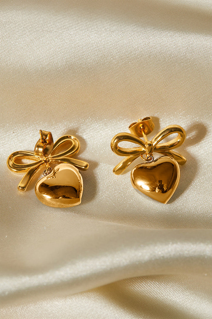 Gold Heart and Bow Studded Earrings