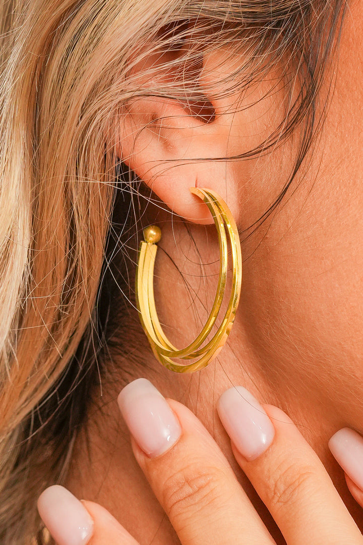Gold Minimalist Triple Hoop Earrings