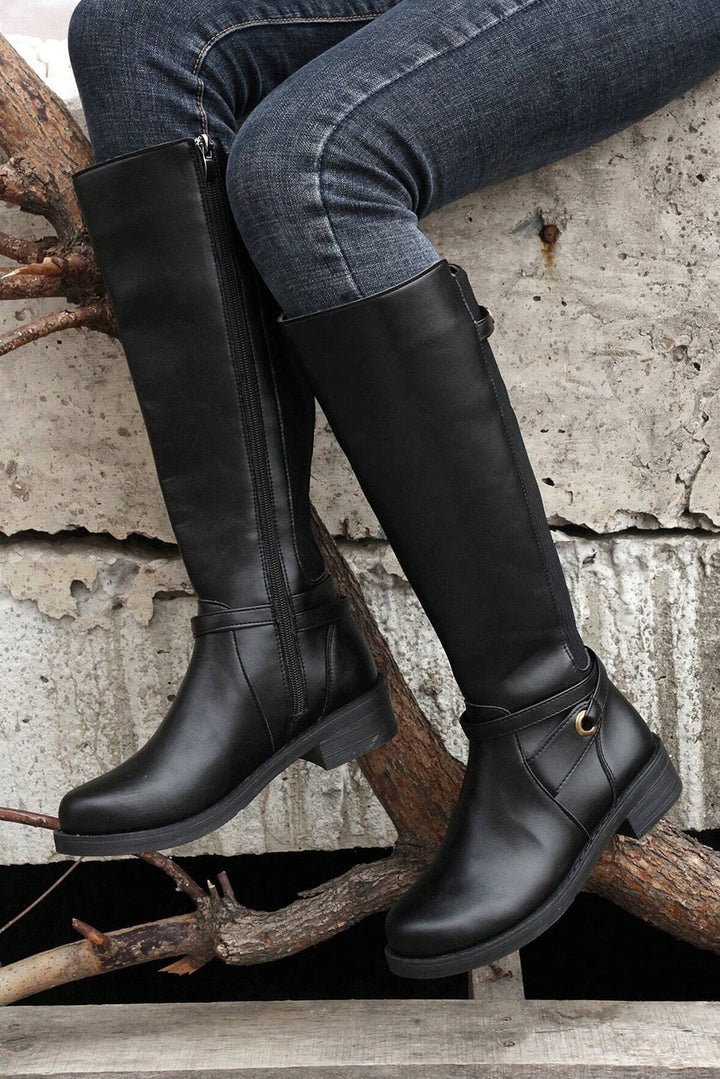 Josie Zipper Knee High Low Heel Boots