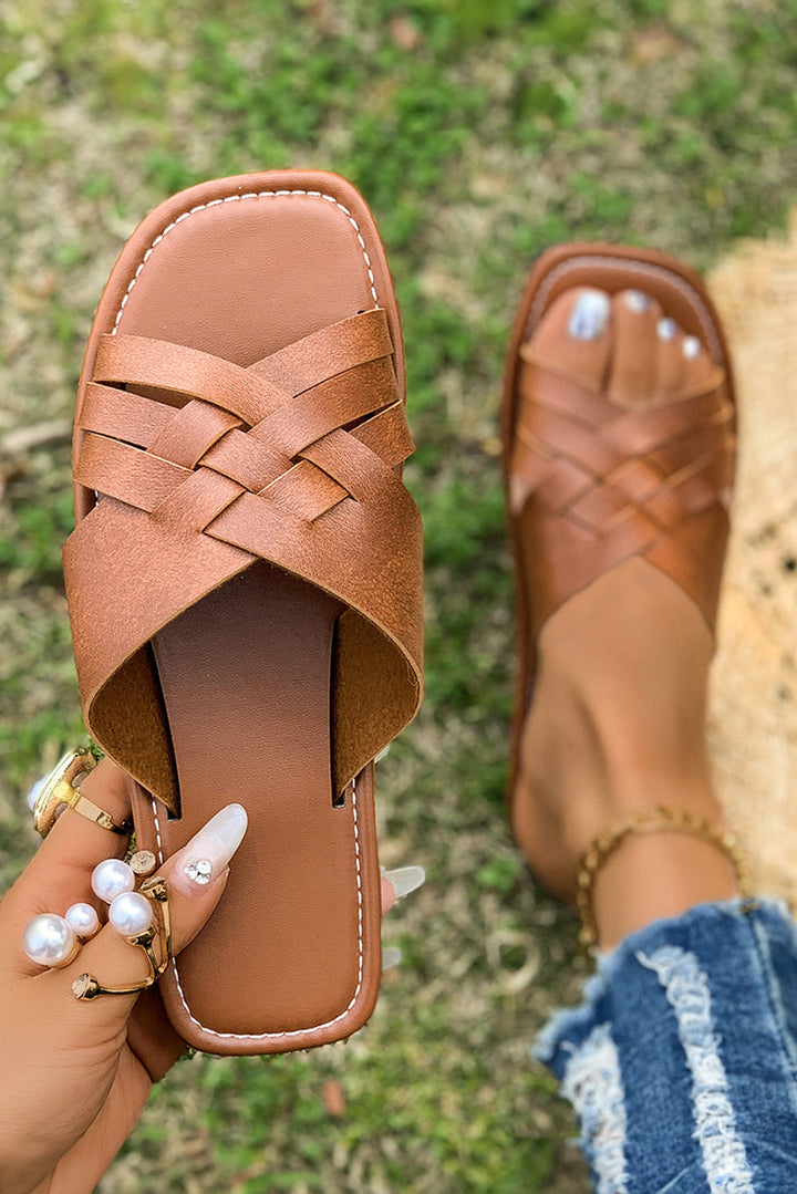 Ana Crossed Woven Flat Slippers