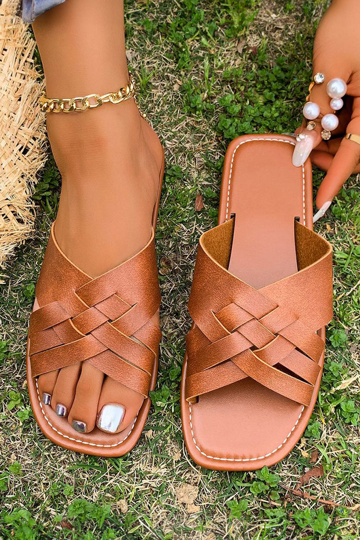 Ana Crossed Woven Flat Slippers