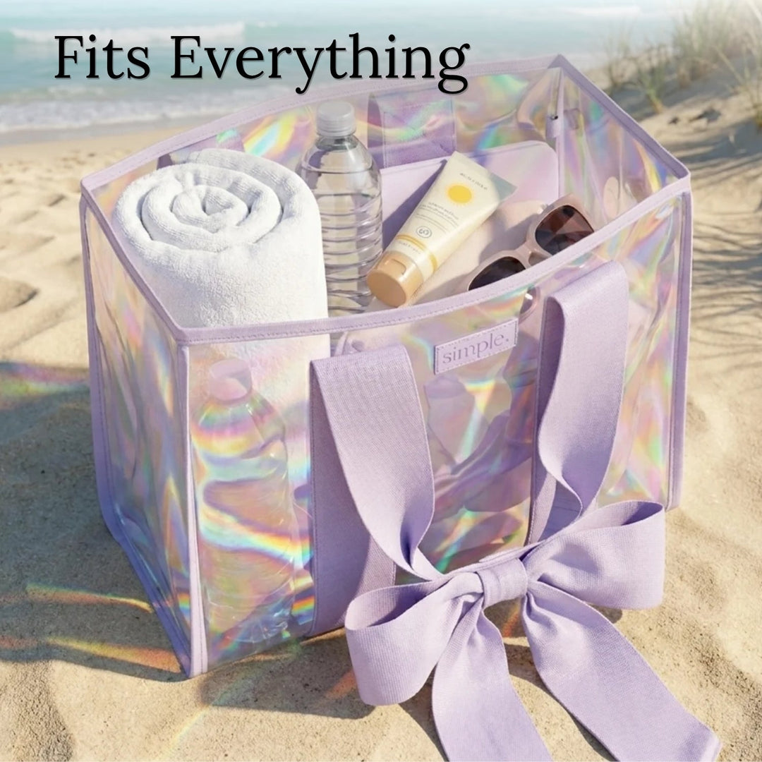 BowMe Prism Tote with Phone Pouch – Lightweight, Waterproof, Tip-Proof, Foldable and Washable Tote Bag for Beach, Pool, Travel and Vacation (Prism Pink &amp; Prism Purple)