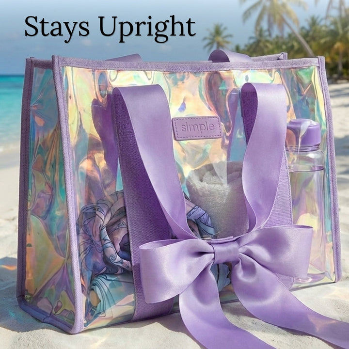 BowMe Prism Tote with Phone Pouch – Lightweight, Waterproof, Tip-Proof, Foldable and Washable Tote Bag for Beach, Pool, Travel and Vacation (Prism Pink &amp; Prism Purple)