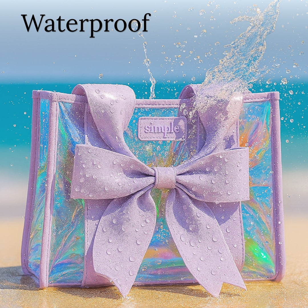 BowMe Prism Tote with Phone Pouch – Lightweight, Waterproof, Tip-Proof, Foldable and Washable Tote Bag for Beach, Pool, Travel and Vacation (Prism Pink &amp; Prism Purple)