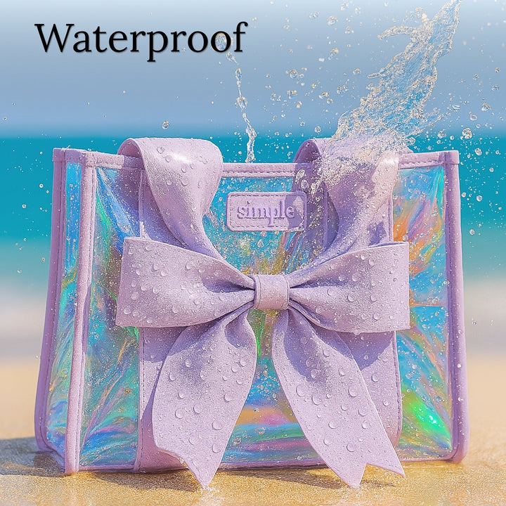 BowMe Prism Tote with Phone Pouch – Lightweight, Waterproof, Tip-Proof, Foldable and Washable Tote Bag for Beach, Pool, Travel and Vacation (Prism Pink &amp; Prism Purple)