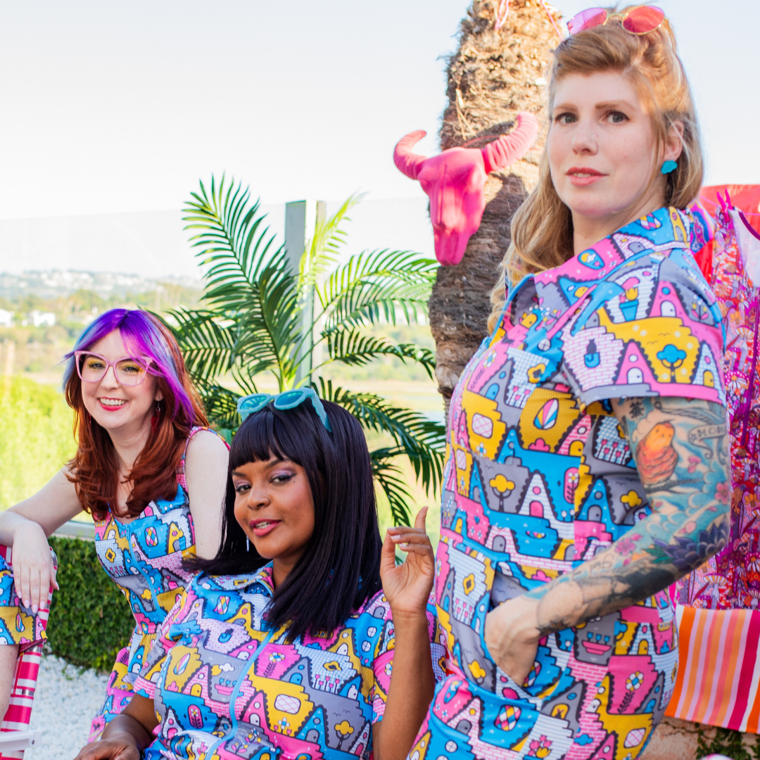 8-Bit A-Frames Fit & Flare Dress in Pretty Pastel