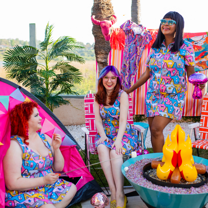 8-Bit A-Frames Fit & Flare Dress in Pretty Pastel