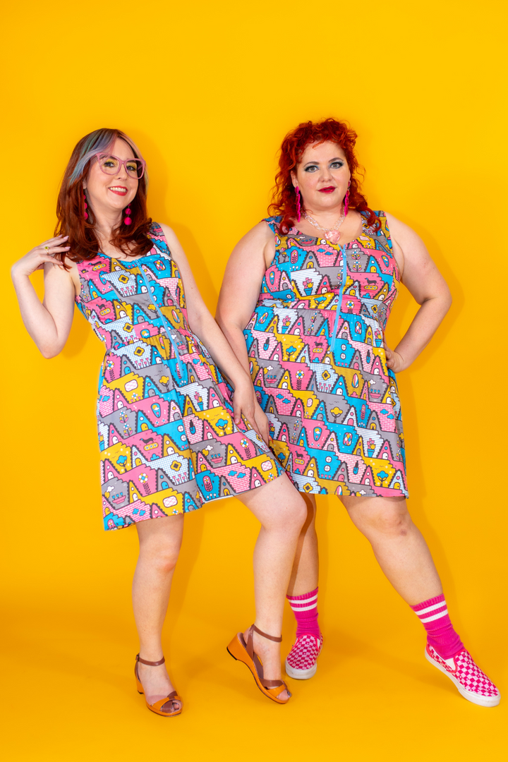 8-Bit A-Frames Fit & Flare Dress in Pretty Pastel