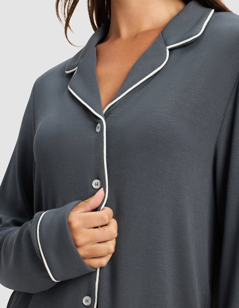 Women's Bamboo Rib-Knit Classic Long Sleeve Pajama Set