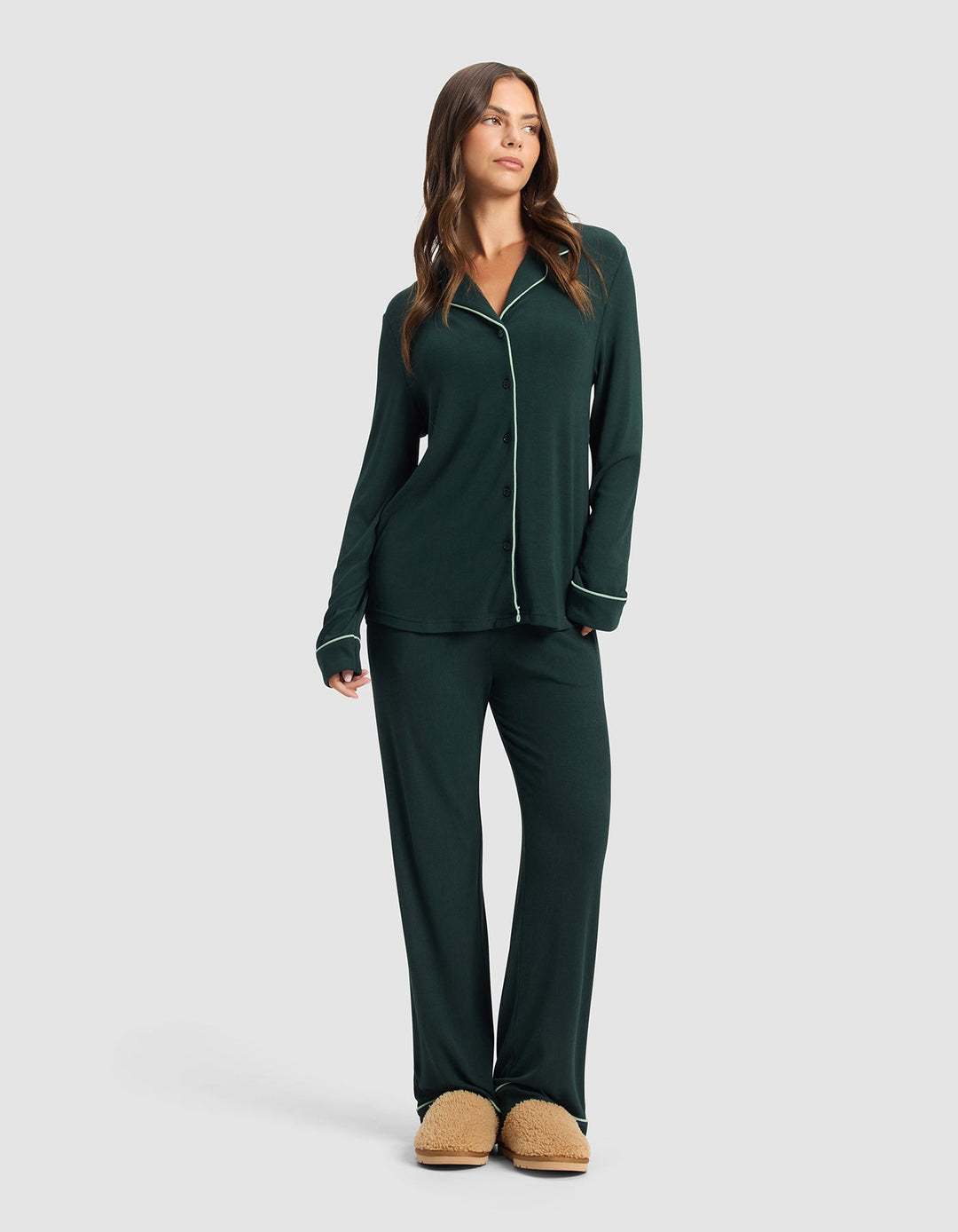 Women's Bamboo Rib-Knit Classic Long Sleeve Pajama Set