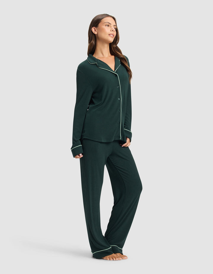 Women's Bamboo Rib-Knit Classic Long Sleeve Pajama Set