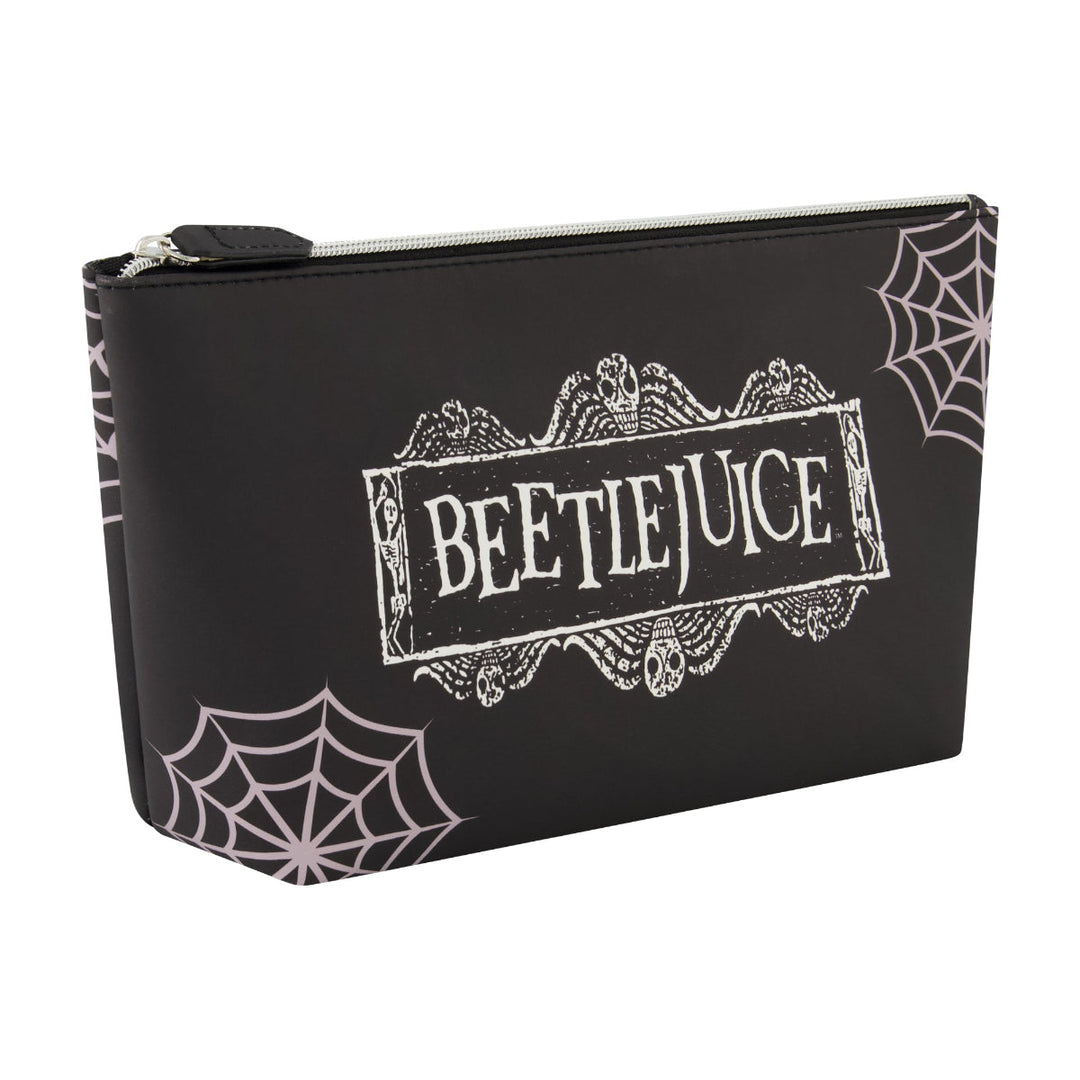 Beetlejuice Logo Spiderweb Black Cosmetic Bag