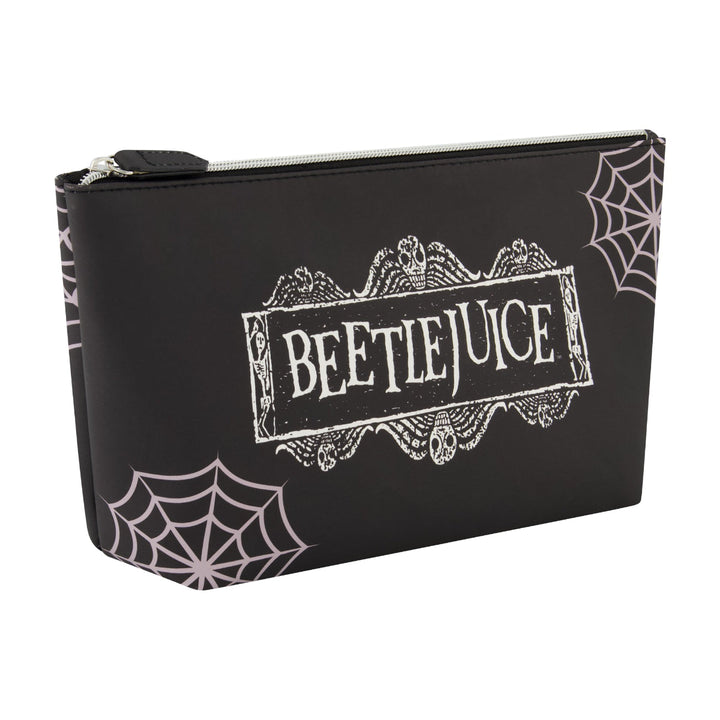 Beetlejuice Logo Spiderweb Black Cosmetic Bag