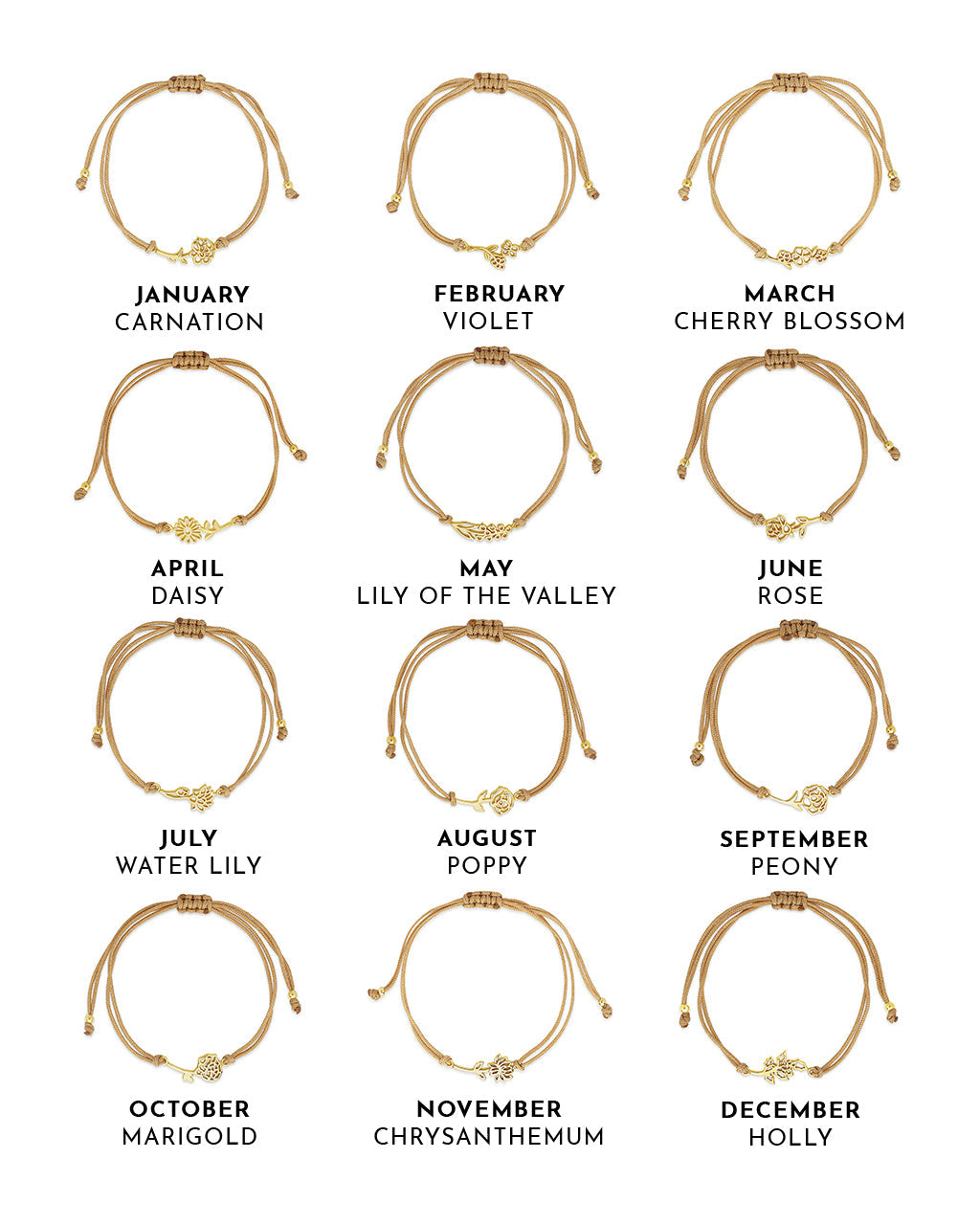 Sterling Silver Birth Flower Bolo Bracelet