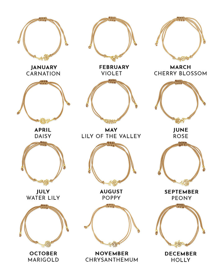 Sterling Silver Birth Flower Bolo Bracelet