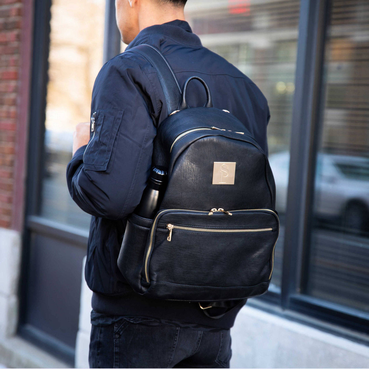 Black Carrier Leather Backpack