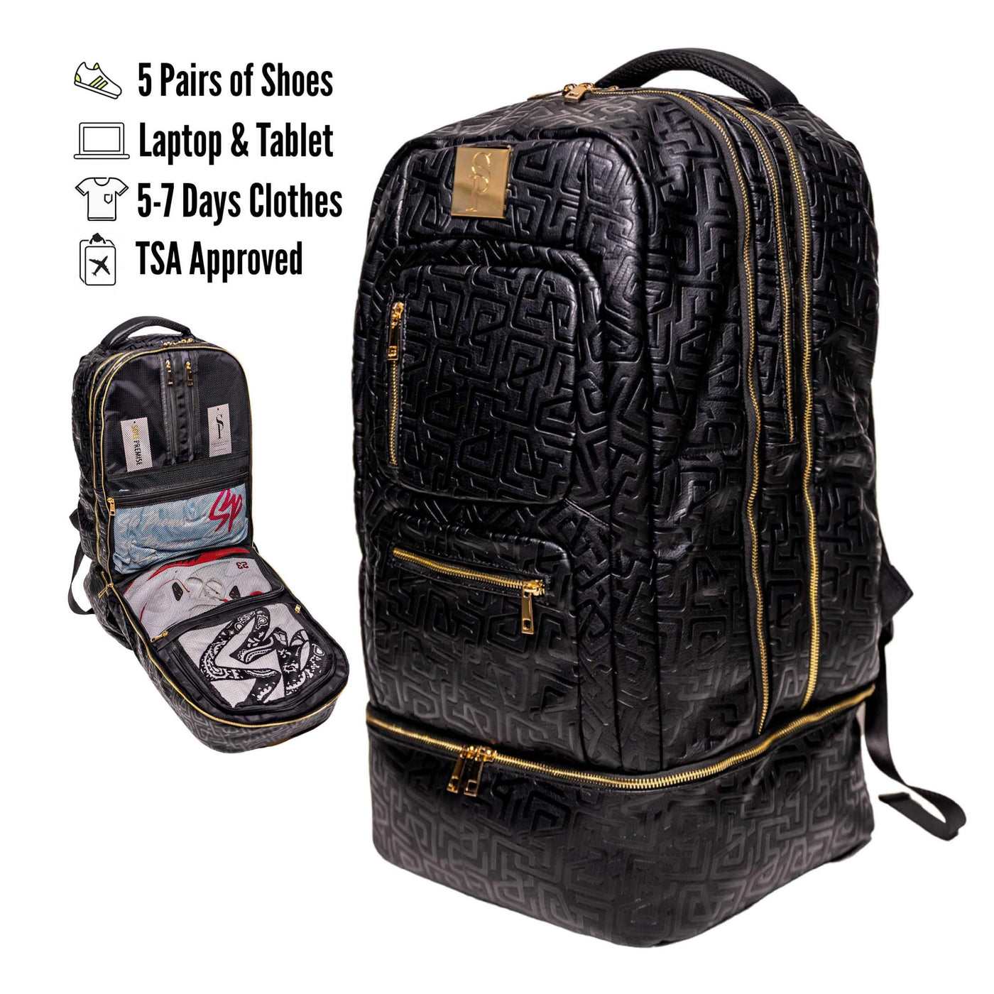 Black Monogram Leather Luxury Carry-On Backpack (Patented Signature Design)