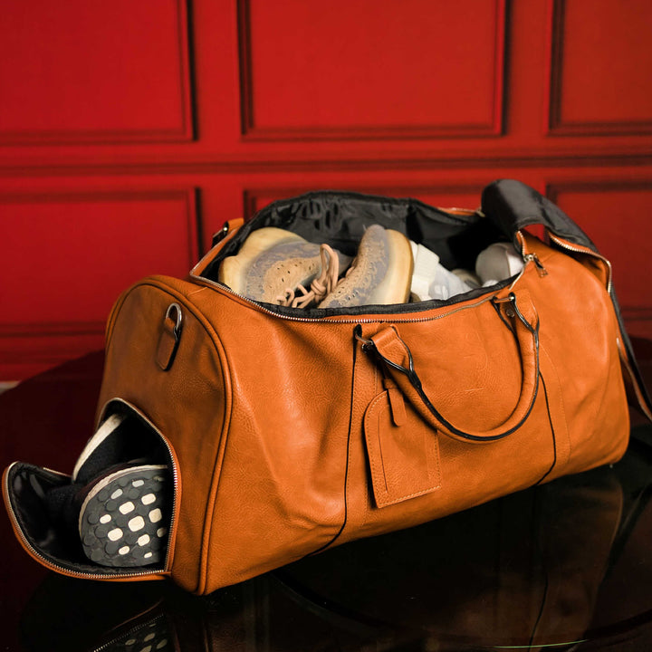 Brown Tumbled Leather Signature Bag Set (Signature Backpack and Duffle Bag)