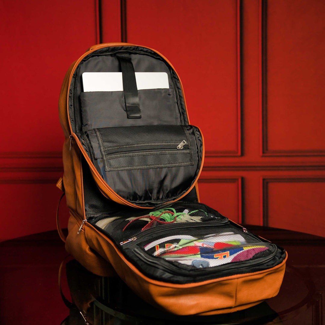 Brown Tumbled Leather Signature Bag Set (Signature Backpack and Duffle Bag)