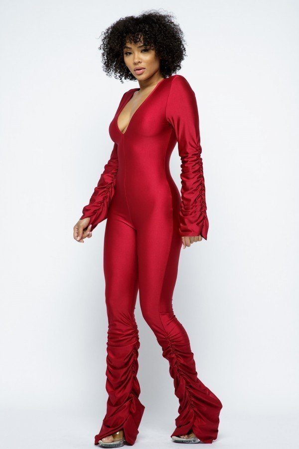 “Succulent” Red Stacked Jumpsuit