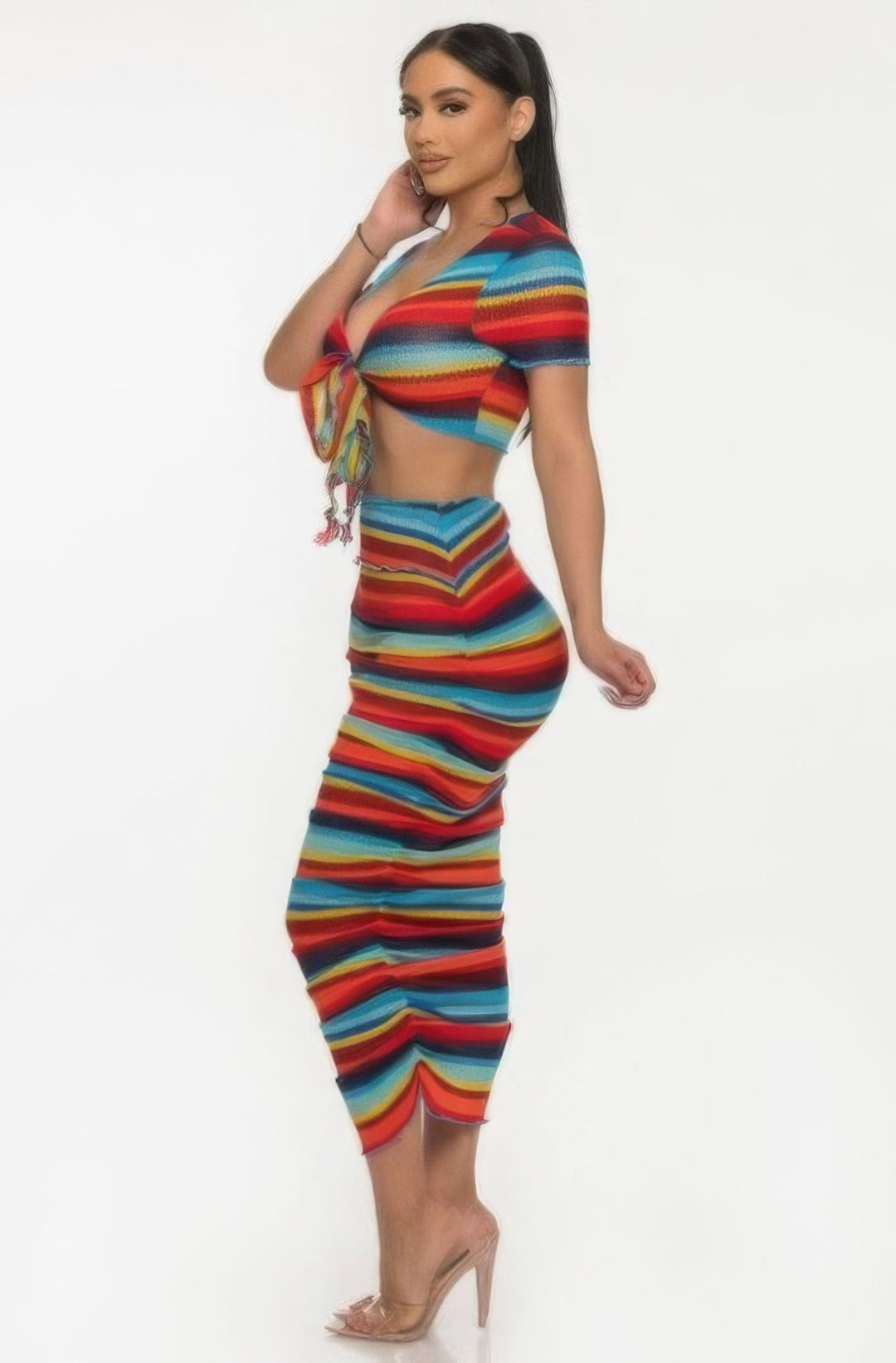 “Stripe Me Down” Blue Multi Skirt Set